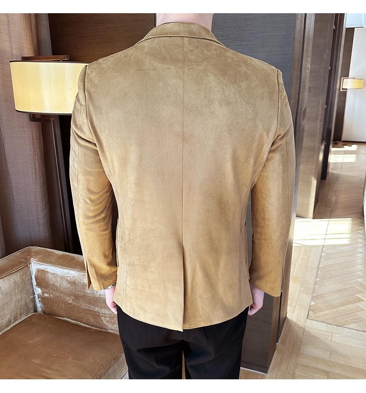 Mens Suede Blazer 2 Buttons Casual Vintage Sport Coat Faux Leather Suit Wedding Party Wedding Party4