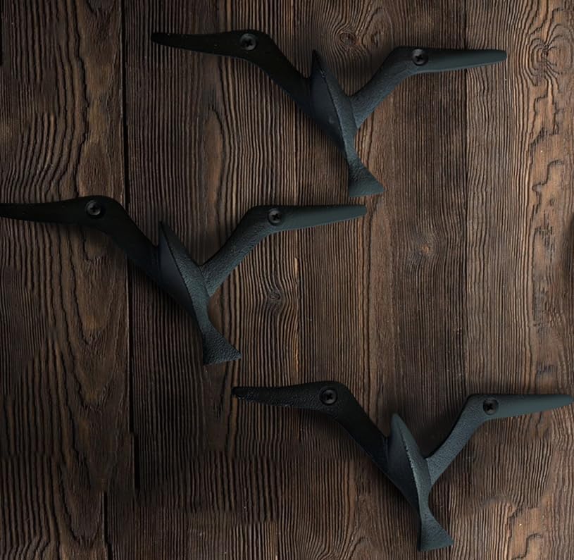 Ambipolar Iron Cast Decorative Gull Bird Wall Mounted Coat Hooks, Black, Set of 3 - Image 5