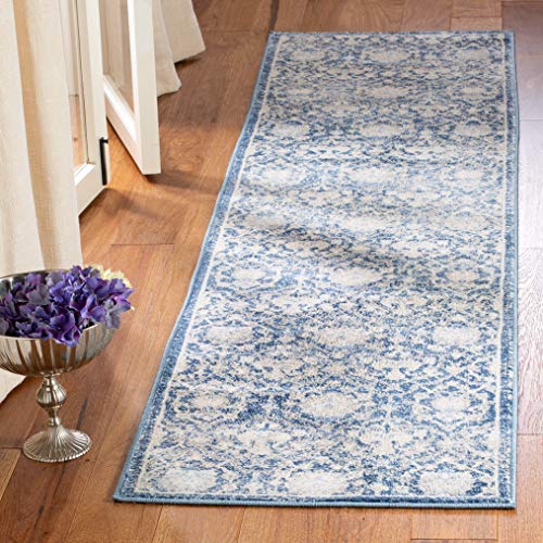 SAFAVIEH Traditional Rug for Living Room Dining Room, Bedroom - Brentwood Collection, Short Pile, in Navy and CREME, 61 X 244 cm