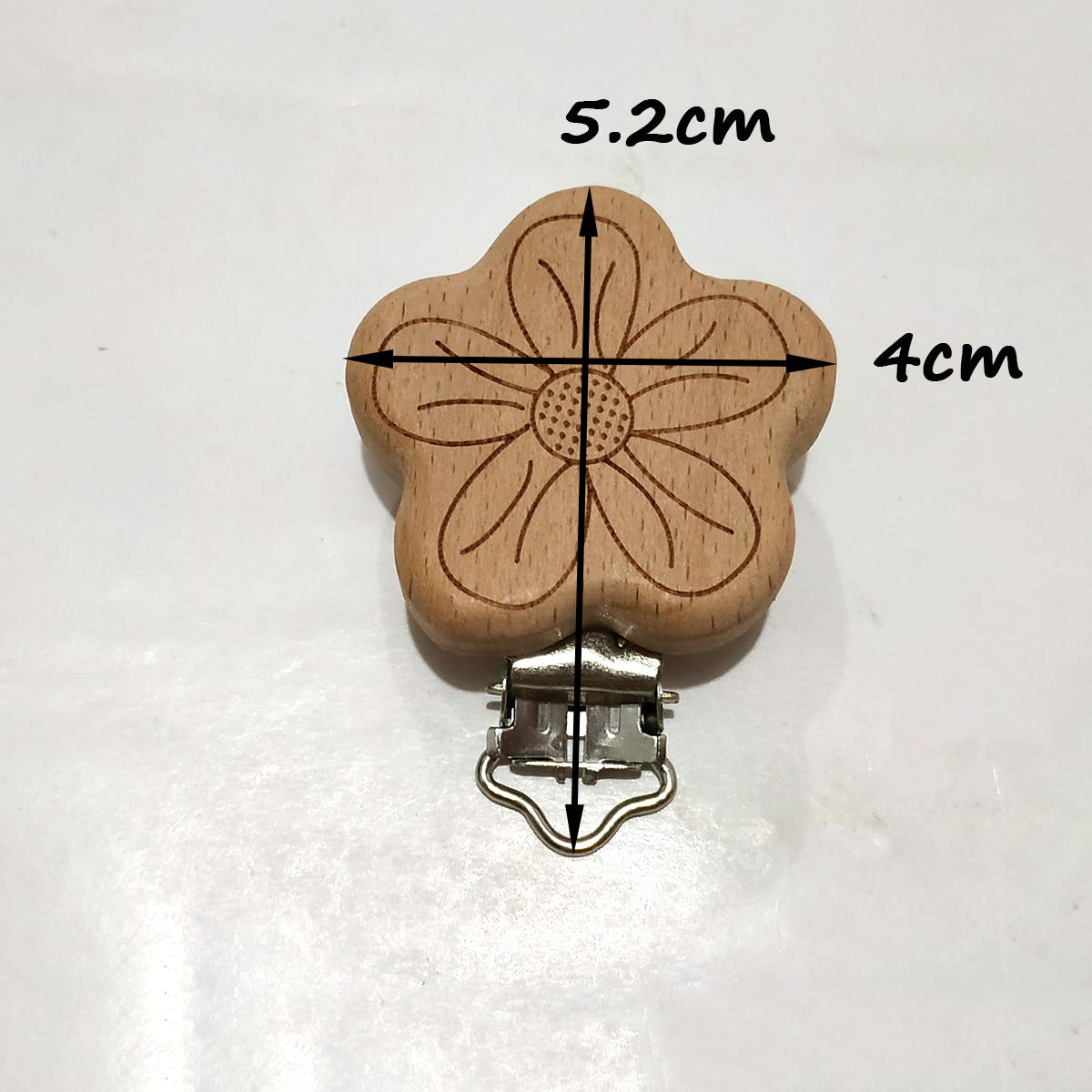 Arakierst 5pcs Natural Wood Suspender Pacifier Clips Cute Beech Wooden Animal Flower Shape Clips DIY Beading Pacifier Chain Accessory