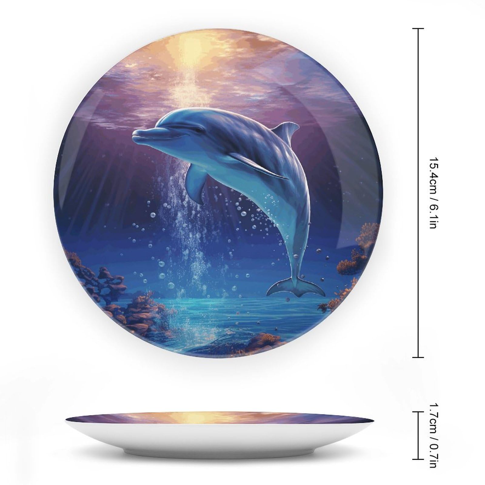 BTCOWZRV Ocean Dolphin Ceramic Decorative Plate Bone China Decorative Plates with Display Stand Dinner Plates Art Crafts Ceramic Ornaments for Wall Hanging Decoration