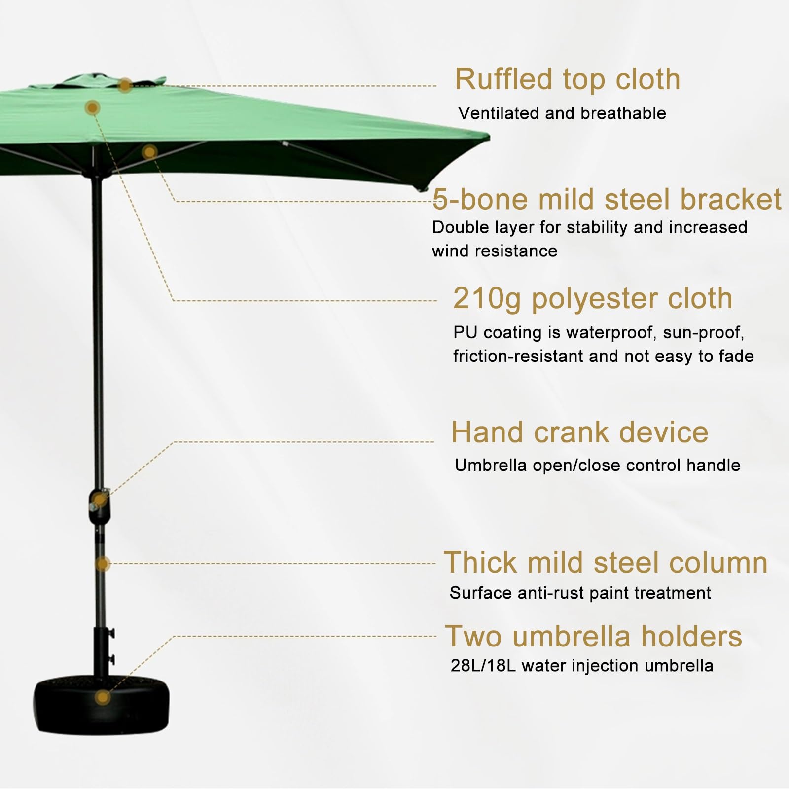 Parasol Ogrodowy, Półparasol, Parasol Cieniujący – 8,2 Stopy/6,6 Stopy Półparasol Tarasowy z Podnoszeniem za Pomocą Przycisku/łatwą Korbą – Mały Baldachim na Balkon, Stół Lub Taras – Z Podstawą (Colo
