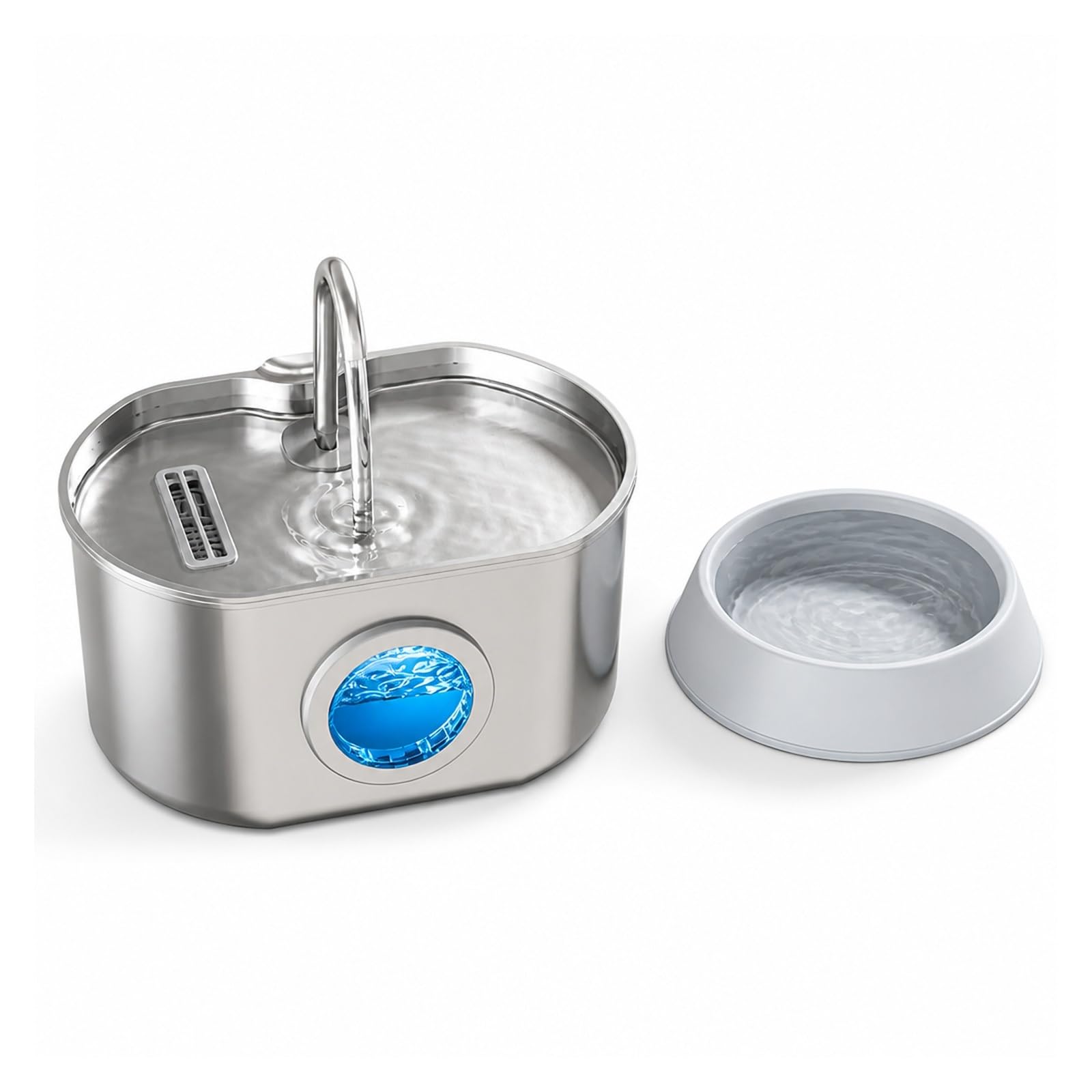 Fuente de Agua para Mascotas, Fuente De Agua para Gatos Acero Inoxidable 73 Oz/2,2 L
