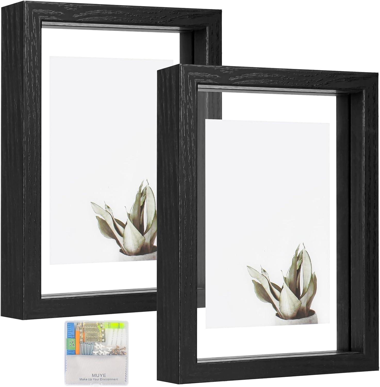 MUYE 5x7 Floating Frames Set of 2,Double Glass Picture