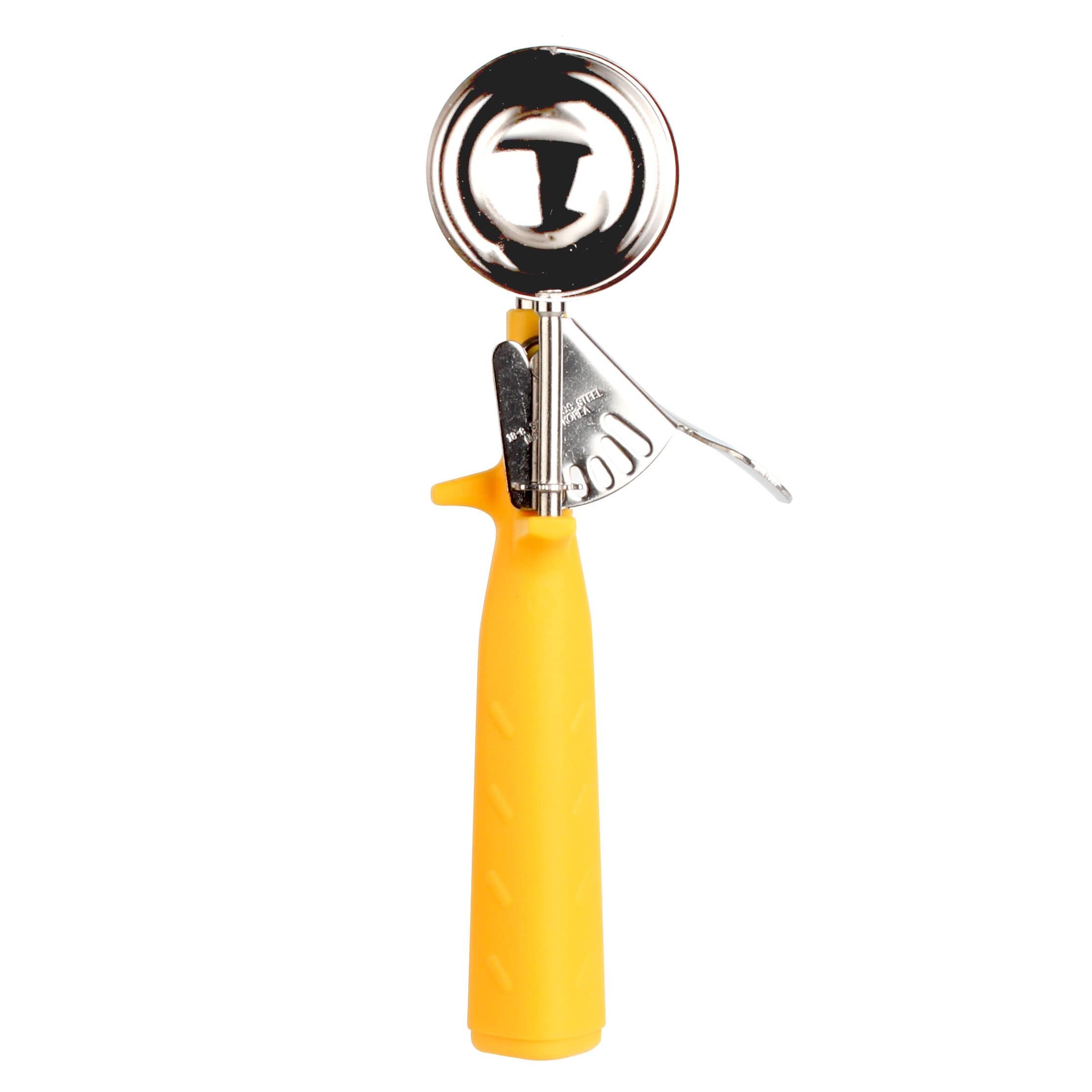 TrueCraftware- 1-5/8 oz Portion Scoop #20 Stainless Steel with Triangle Yellow Handle- Ice Cream Scoop Cookie Scoop for Cookie Dough Batter