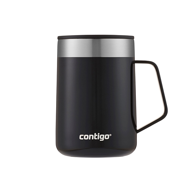 康迪戈街头尔不锈钢旅行杯，防溅盖设计，真空绝缘，适用于咖啡和茶，带手柄，防滑底座，黑色