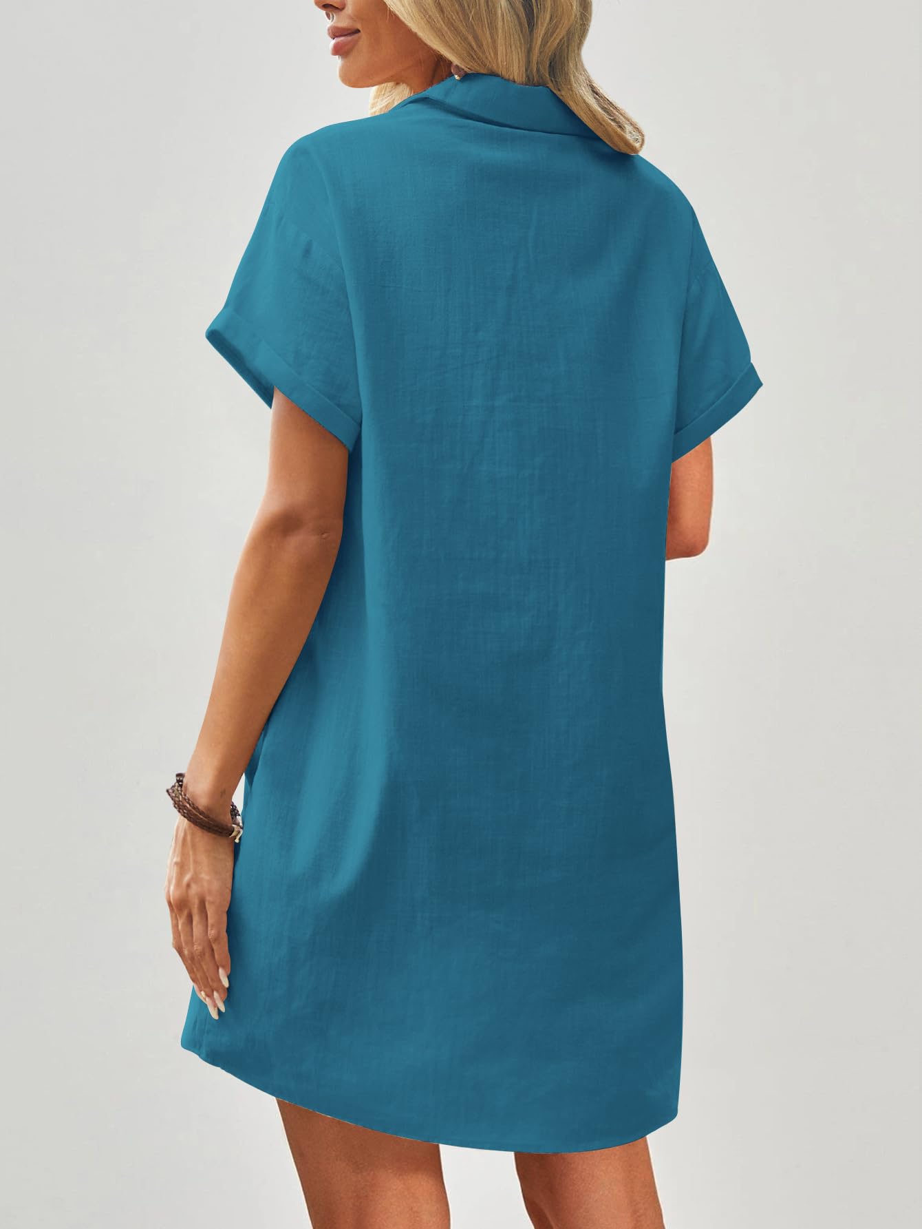 Zeagoo Women's Summer 100% Cotton Linen Dress Casual Short Sleeve Beach Dresses Tunic Dress with Pockets — view 5
