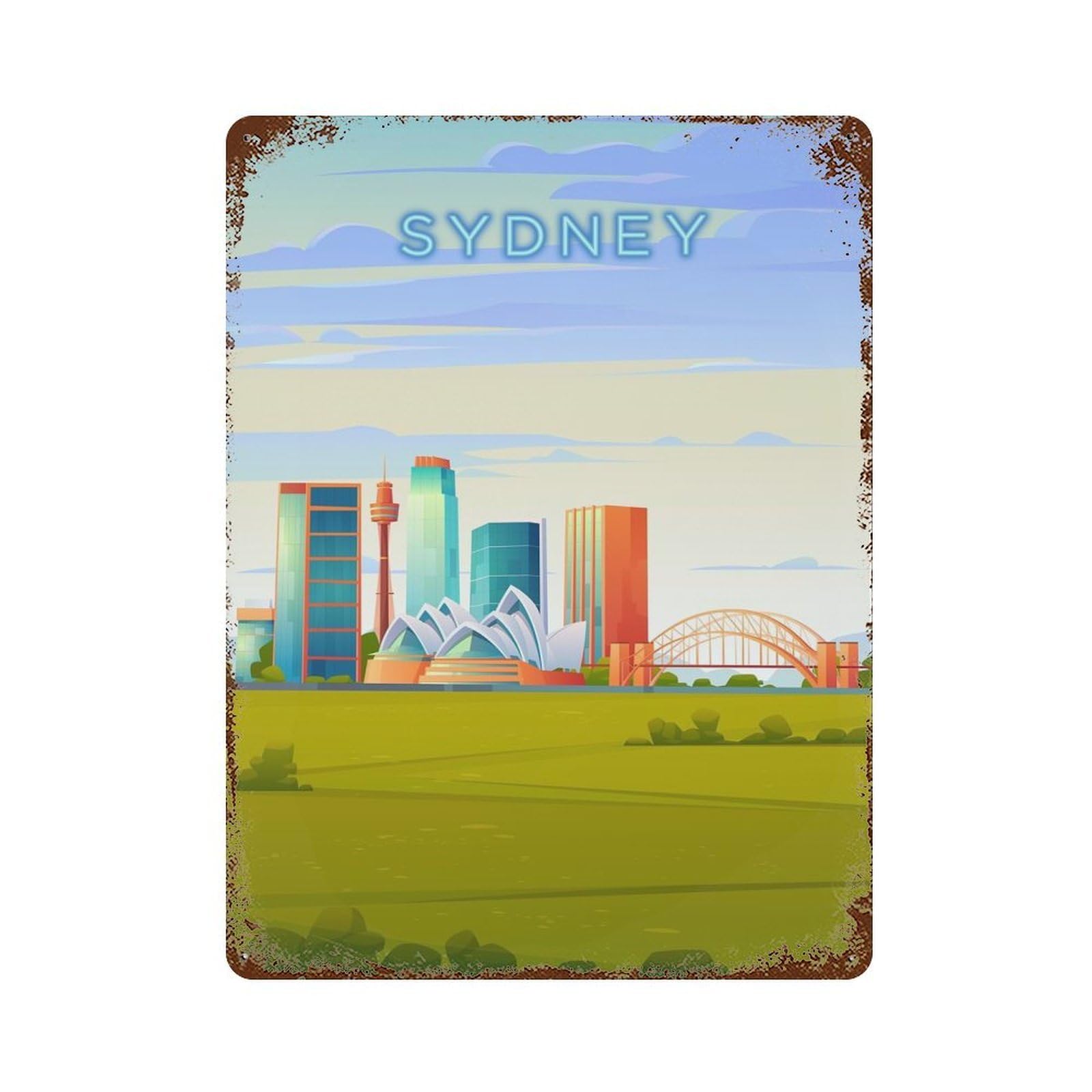 Garage Style Sydney Decorative Tin Sign 15.7"x11.8", Rustic Home Decor for Bar And Workshop