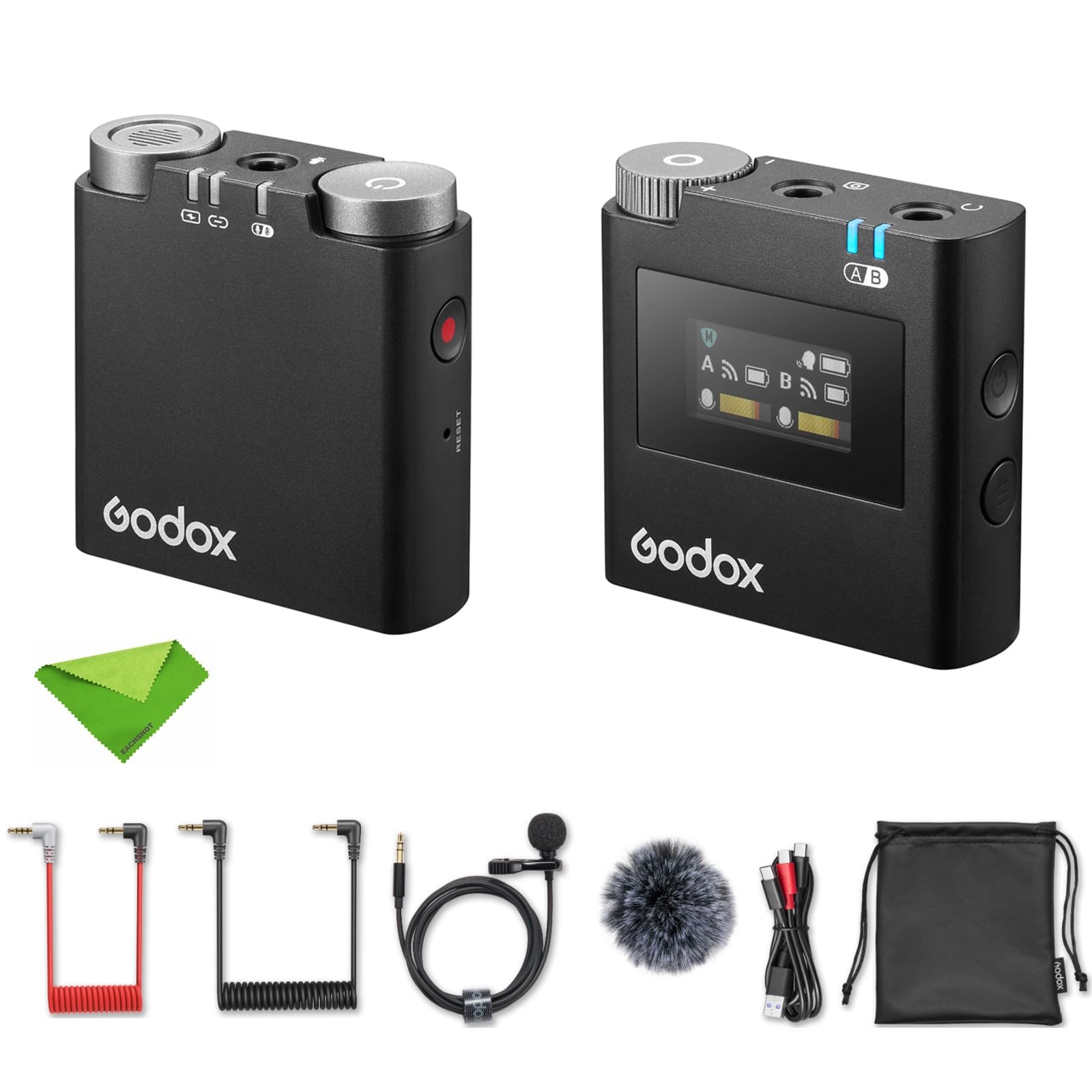 GODOX Micrófono Lavalier inalámbrico Virso M1, micrófono de 2,4 GHz, Alcance de 650 pies (200 m), con transmisor y Receptor Compatible con cámara DSLR, teléfono Inteligente, etc. para Youtube