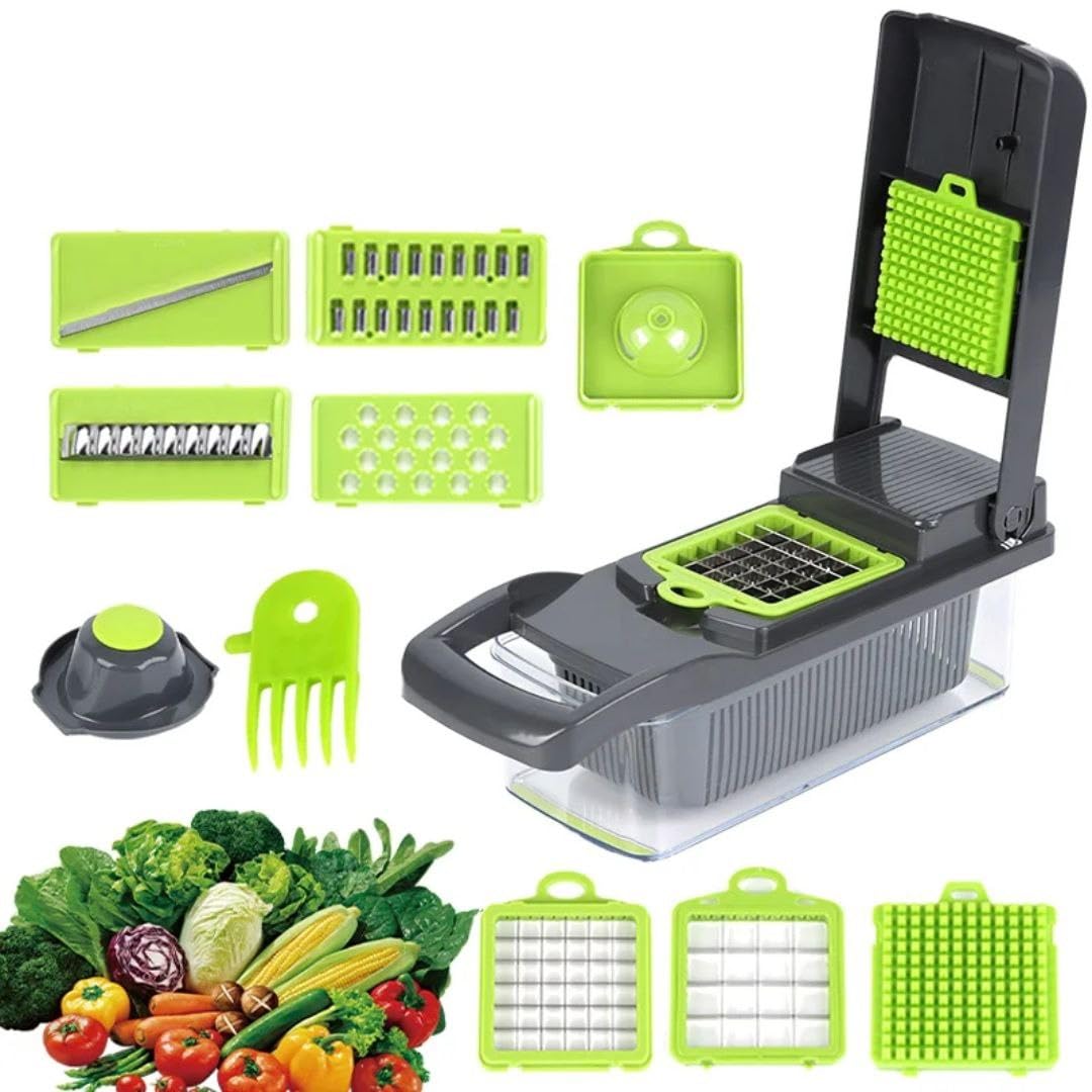 Vegetable Chopper and Dicer 16-in-1 Mandoline Slicer with Onion Cutter, Stainless Steel Blades, Food Salad Prep Box, Multi-Function Veggie Slicer for Dicing, Slicing, Grating & Julienne, Kitchen Meal