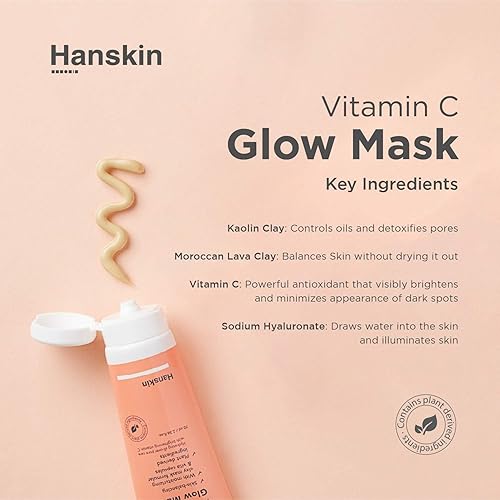 Miniatura 5 de Hanskin Máscara de vitamina C, máscara de arcilla con ácido ascórbico para una piel brillante y purificación, hidratación e hidratación 2.4 fl oz