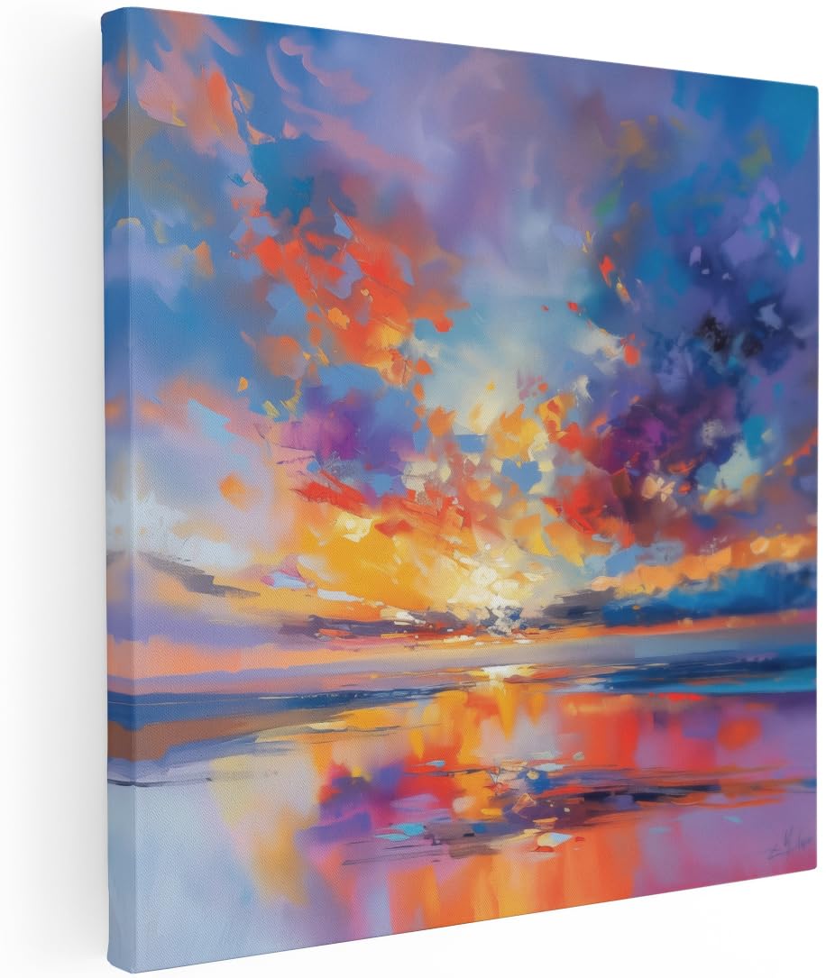 Artaza Leinwand Bilder Sonnenuntergang Meer - 90x90 cm - Groß XXL - Wanddeko Abstrakte Kunst - Wandbilder Deko Wohnzimmer - Maritime Wanddeko