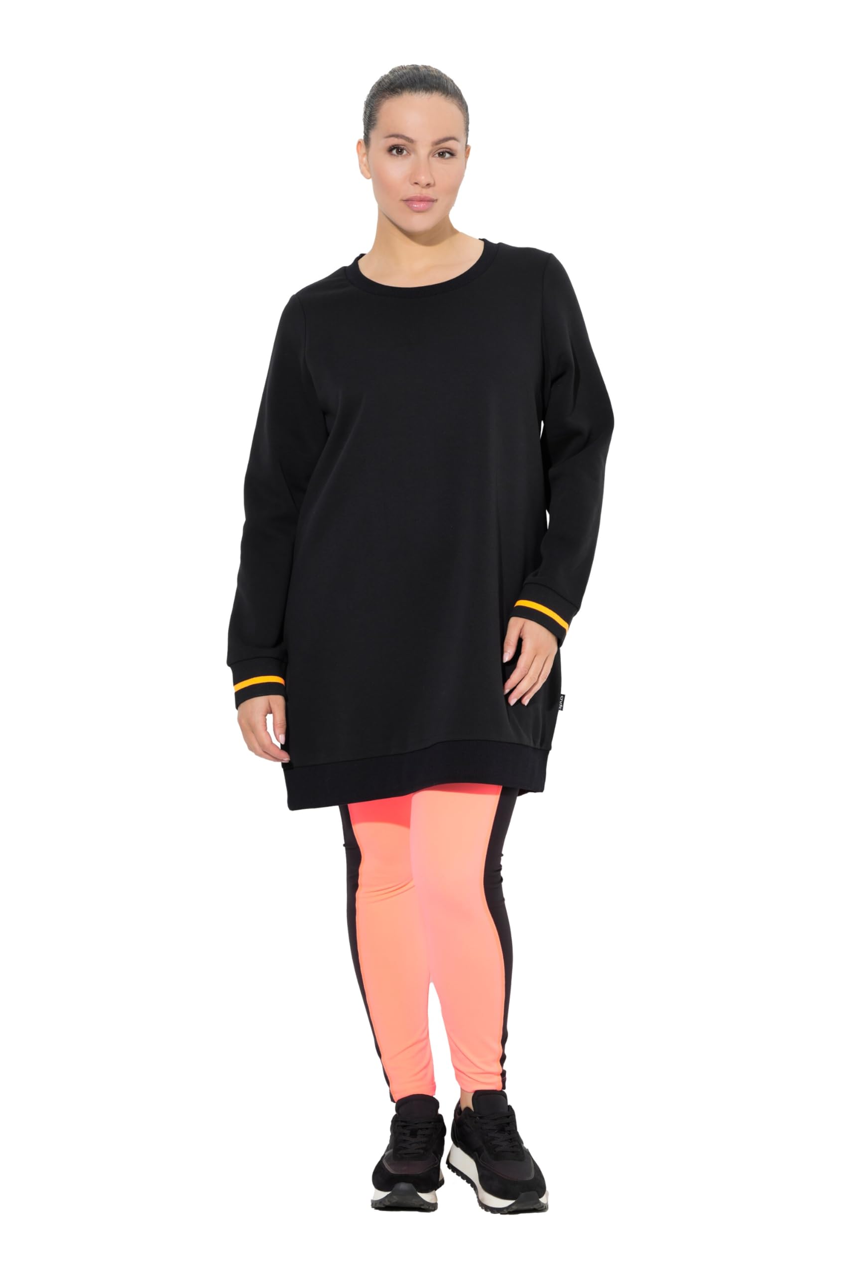 Ulla Popken Damen große Größen Übergrößen Plus Size Long-Sweater, Schriftdruck, Rundhals, Langarm 845100