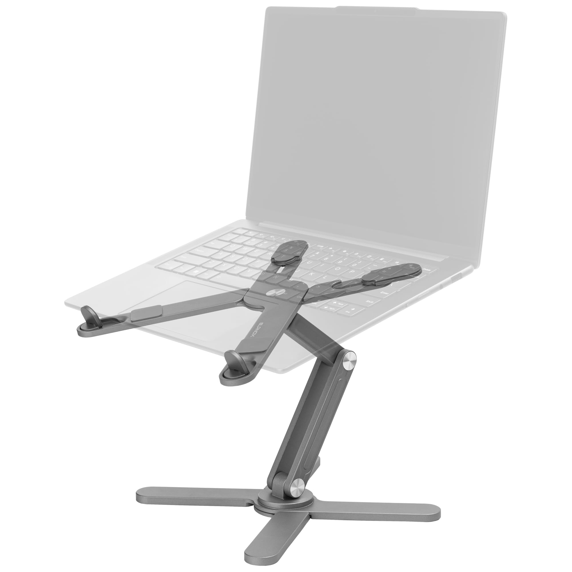 ELANOX Supporto Pieghevole Per Laptop E Tablet, MacBook, iPad, In Lega Di Alluminio Con Rotazione A 360°, Ergonomico, Portatile E Regolabile In Altezza (Grigio)