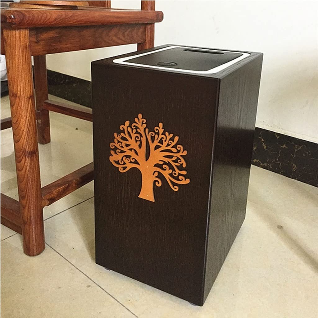 Papelera de Interior para Cocina, Estilo Retro Creativo, con Tapa, para Sala de Estar, Oficina, de Madera, Color Negro, 8 litros de Capacidad, Papelera y contenedor de Reciclaje.