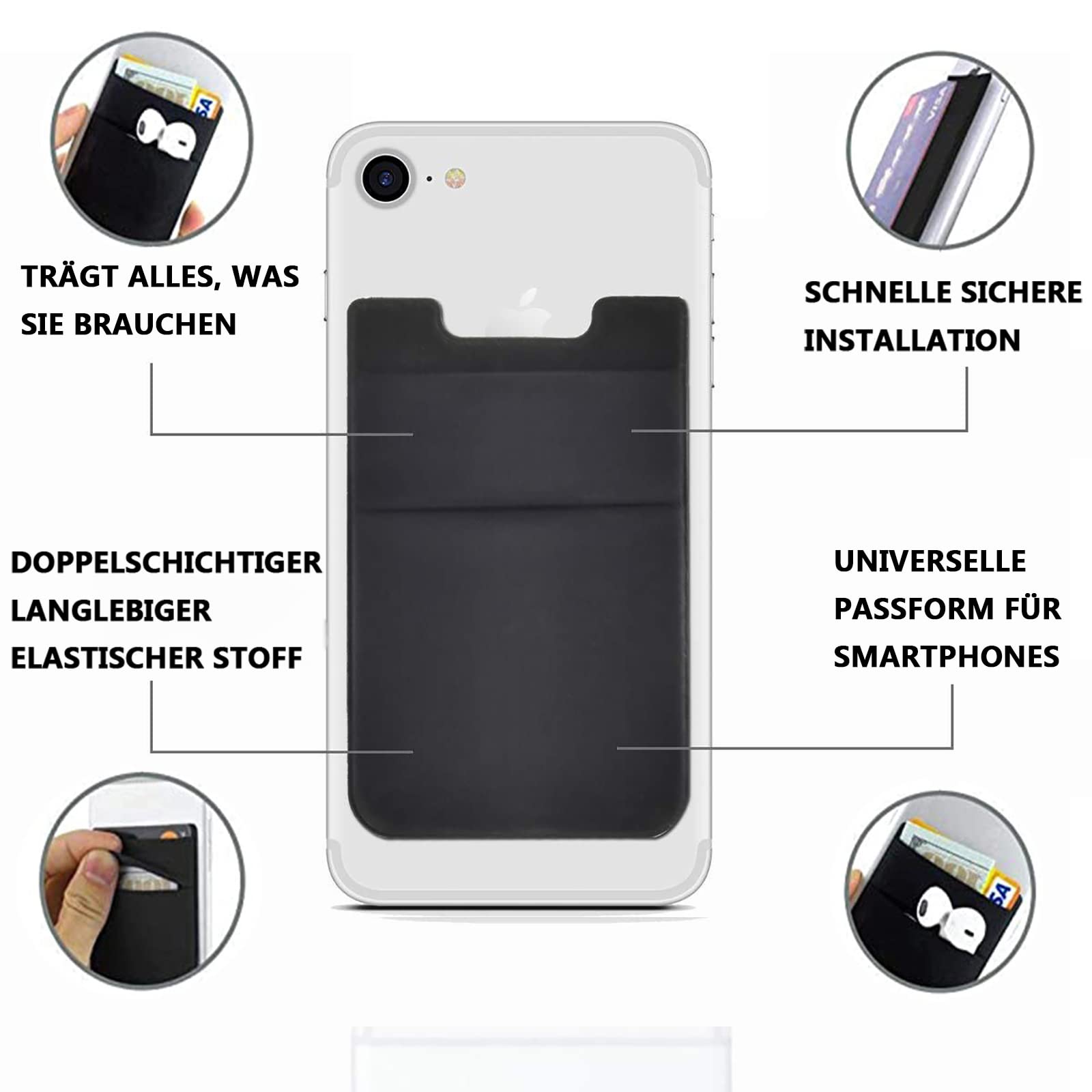 2 przegródki na telefon komórkowy, karty kredytowe, uchwyt na karty, uchwyt na karty, uchwyt na telefon komórkowy do naklejenia, uchwyt na karty samoprzylepne, dwie kieszenie do magsafe Wallet czarny, czarny