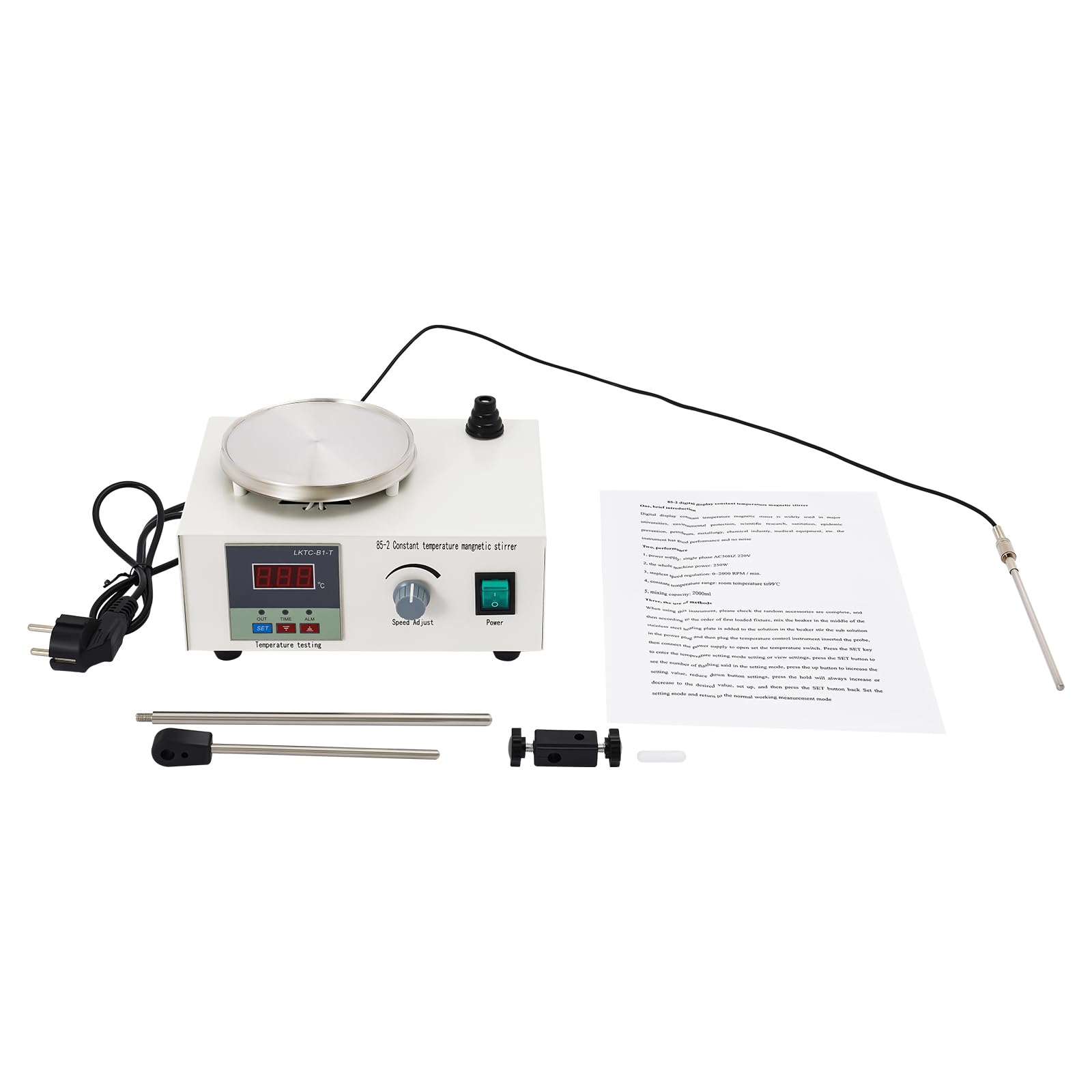 Agitador magnético 2000 ml 250 W agitador magnético de laboratorio | Agitador magnético digital con ajuste de velocidad para laboratorio industrial, farmacia, elaboración casera