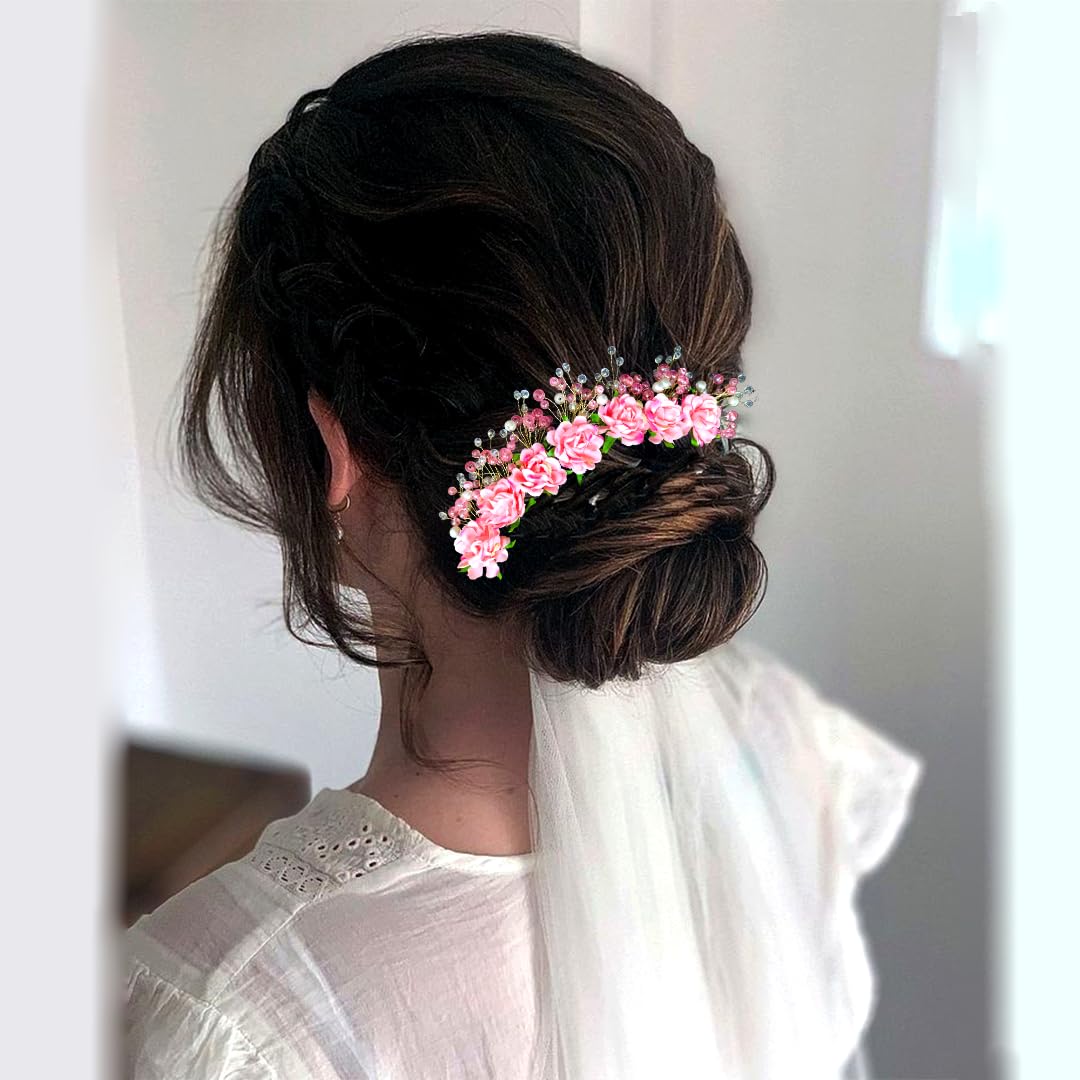 Hair Flare Artificial Plastic Rounded Rose Flower Design Hairpin/ Clip/ Hair Accessories with Pearl for Womens/ Girls - Peach, 2605, Pack of 1 (B0CB7YQ7P5) Amazon Price History, Amazon Price Tracker