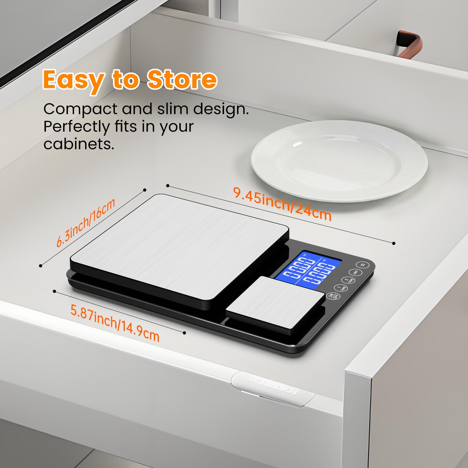 KKZ Dual-Plattform-Lebensmittelwaage, 15 kg/0,0 g, digitale Küchenwaage, wiederaufladbar, mit 7 Einheiten, Tara-Akkumulationsfunktion zum Backen, Kochen, Kaffee, Sauerteigbrot, Edelstahl