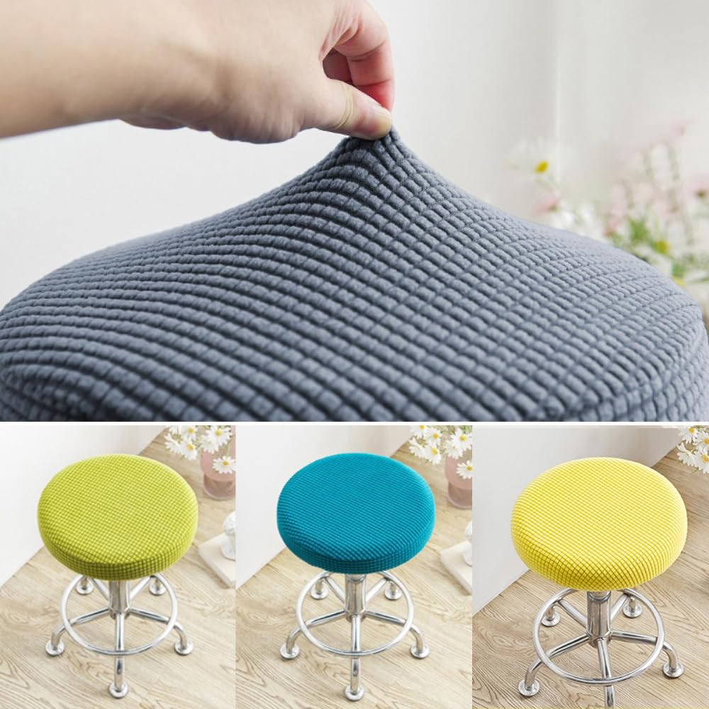 Lot de 2 housses de tabouret rondes pour chaise - Housse élastique - Housse de tabouret pivotant - Lavable - Pour tabouret rond de 30 à 40 cm de diamètre - Gris