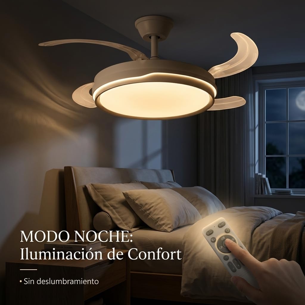 Ventilador de Techo Retráctil con Luz LED 70W, Motor DC 30W Silencioso, 107cm, 6 Velocidades, Luz Regulable con Memoria, Modo Noche, Temporizador 2H/4H, Reversible, con Mando (Raya Clásica)