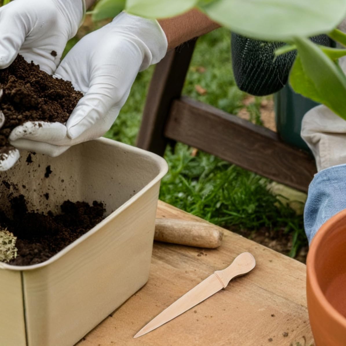 BESPORTBLE 6 Piezas Herramienta Manual de Jardinería Mango de Madera, Fácil de Limpiar, para Excavar y Sembrar Jardín, Utensilio Versátil para Entusiastas Jardinería