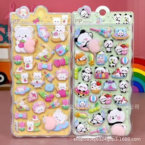 3D立体 おしりぷにぷにシール【ふわふわ!!!超ストレス解消】 かわいい ぷっくり ポップ シール帳用 手帳用ステッカー ごほうび デコシ ール キラキラ 子供 女の子 DIY用 手帳・水筒・アルバム飾り用 (パンダシリーズ)