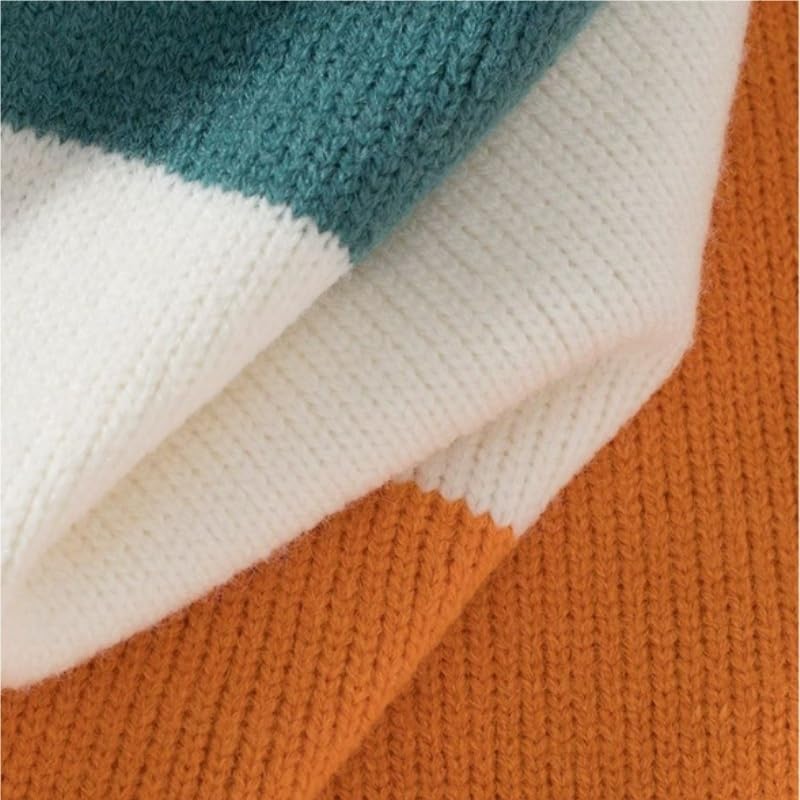 Men's Winter Color Blocking Knitted Round Neck Sweater Casual Oversized Loose Sweaters Gray