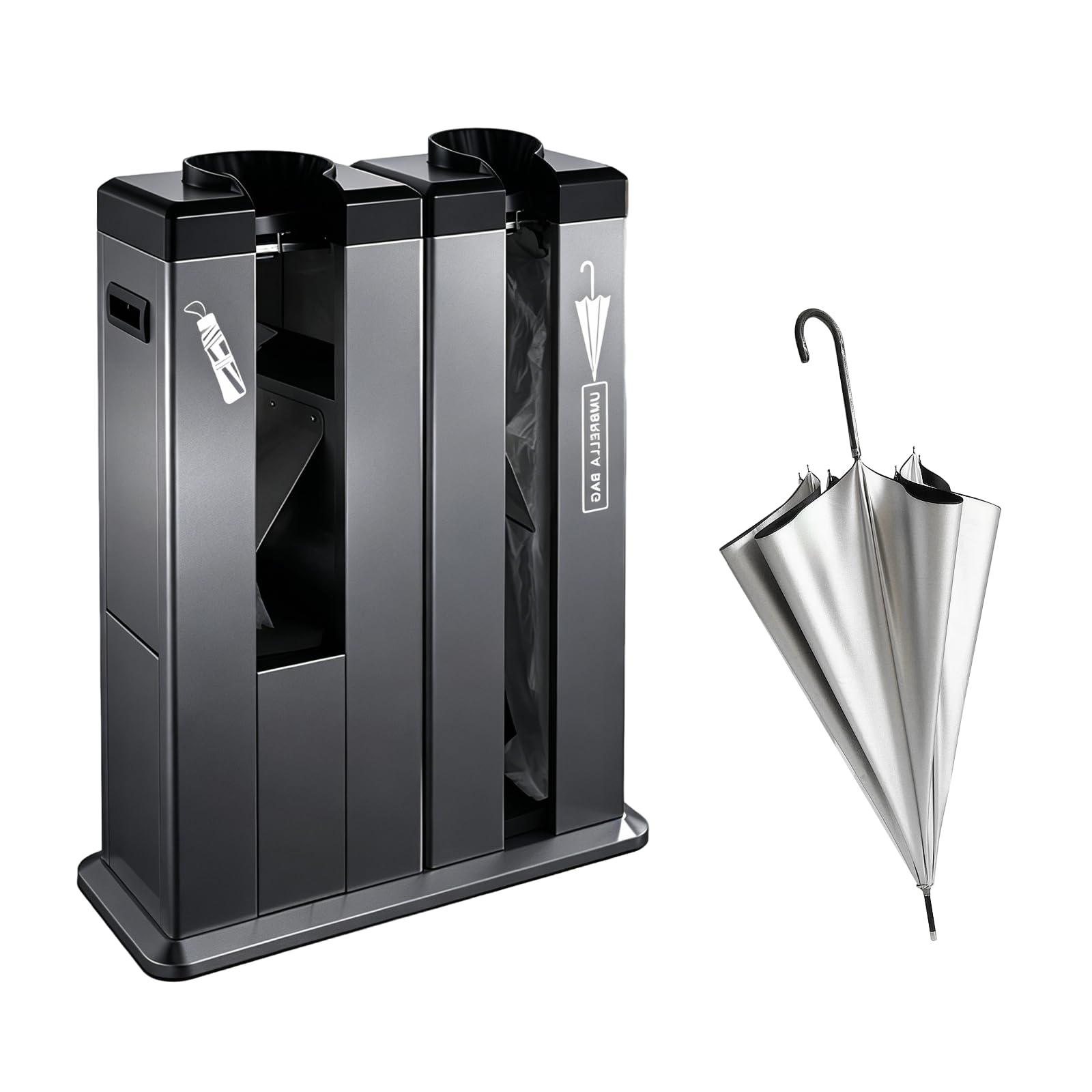 KUSOLE Double-Slot Commercial Wet Umbrella Bag Dispenser Stand Black