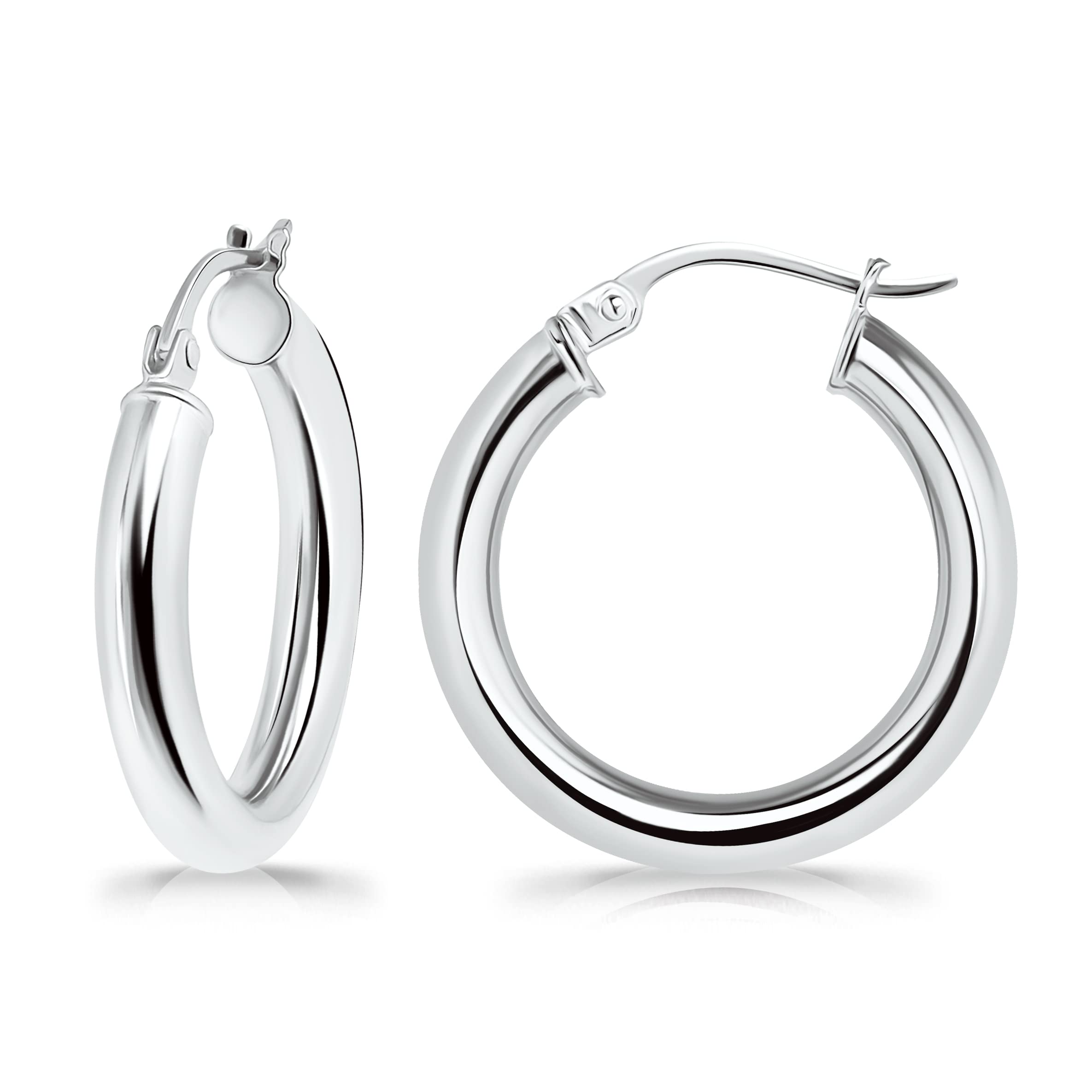Sterling Silver Polished Finish Round-Tube Hoop Earrings 3mm Wide 15mm-30mm Diameter