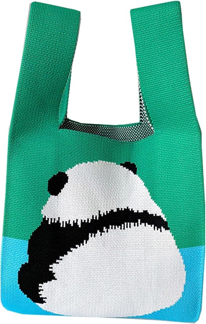 Panda Themed Knitted Wrist Bag for Women, Cute Wristlet Knot Pouch, Pink, Lightweight, Casual Small Purse Cute Tote Bag For Shopping, Dating, Travel-image-28