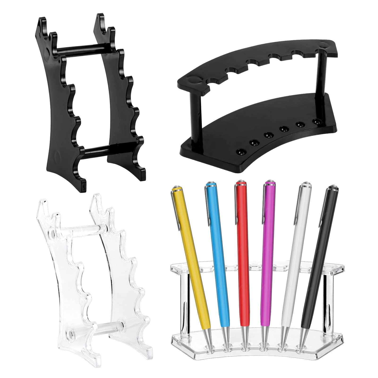 4 Pack Plastic Pen Holder, Pen Holder Display Stand 6-Slots Pen Display Stand Eyebrow Pen Stand Makeup Brush Rack Organizer for Home Office & Store Use