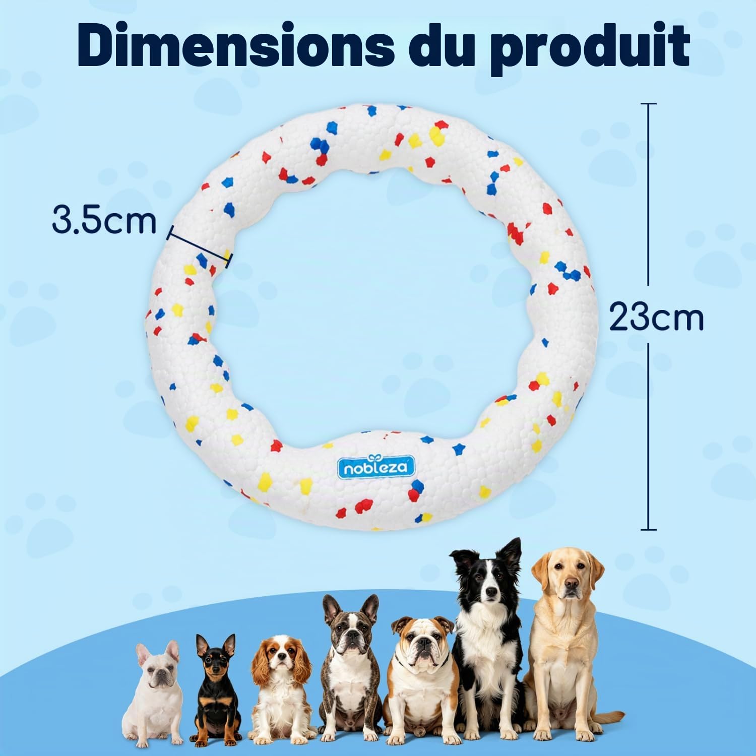 Nobleza 2 Pcs Frisbee pour Chien, Disque Volant Résistant aux Morsures avec Poignée de Traction, Jouet Interactif pour Grand Chien et Chiot, Jeu de Rapport Extérieur et Entraînement Eau, Φ23cm