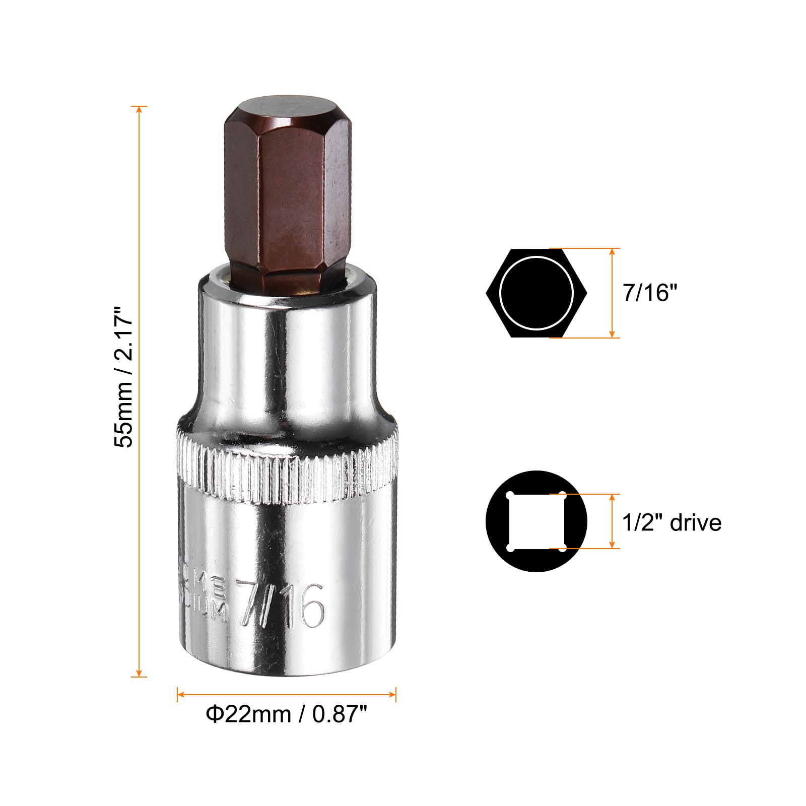 Clé à Douille Hexagonale 1/4" 13 Mm. Profil 6 Pans. Acier Chrome