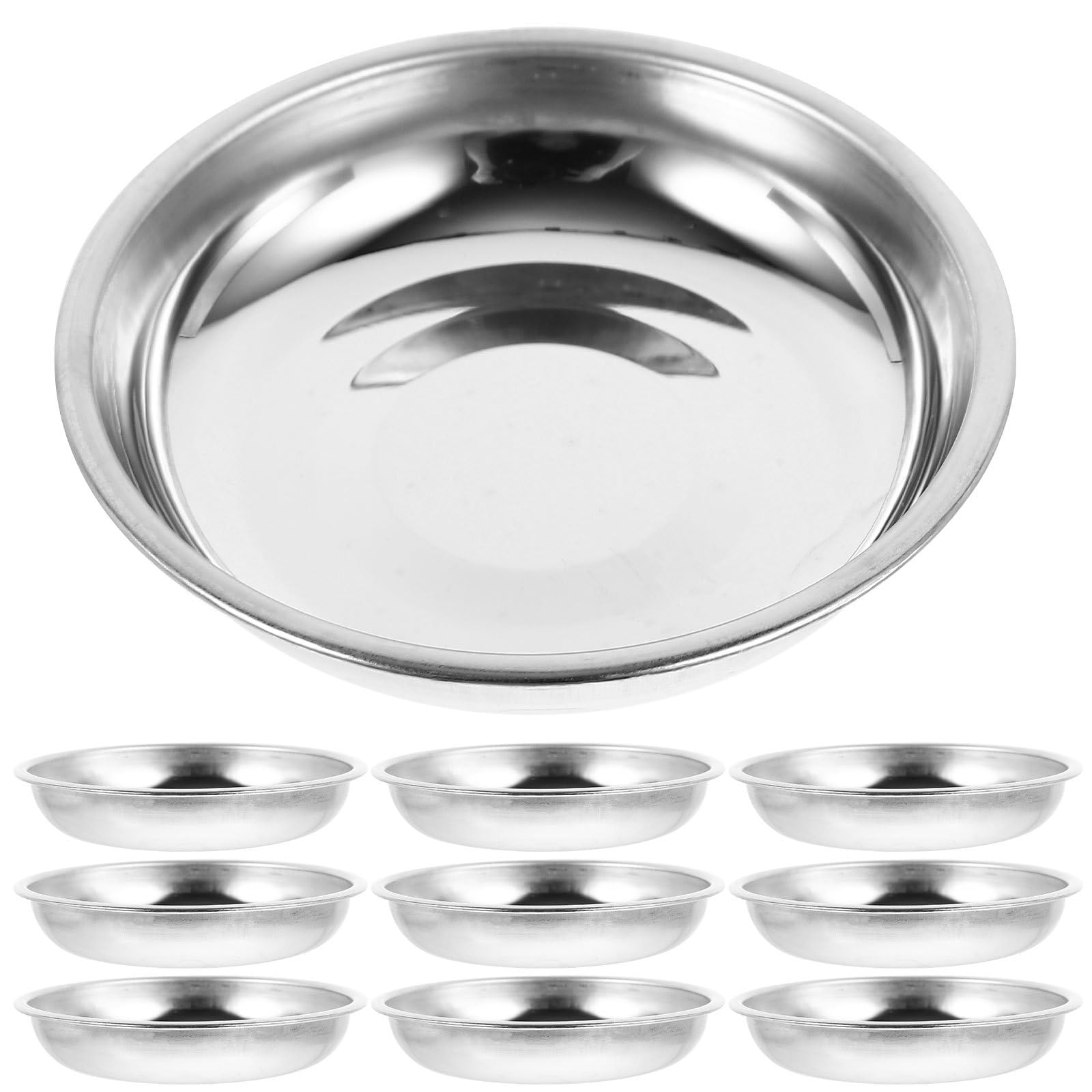 DOITOOL 10pcs Stainless Steel Sauce Dishes Round Appetizer Plates Seasoning Dish Soy Sauce Vinegar Bowls Sushi Dipping Bowl Mini Sauce Plates (8cm)