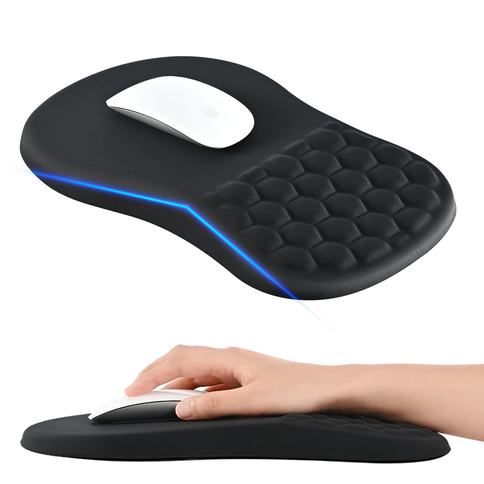 EooCoo Mouse Pad Wrist Support with Massage Design,Ergonomic Mouse Mat,Mousepad Wrist Rest Pain Relief with Memory Foam&Non-Slip Silicone Base,Gaming Mouse Pads for Desk Accessories (12x8 inch,Black)