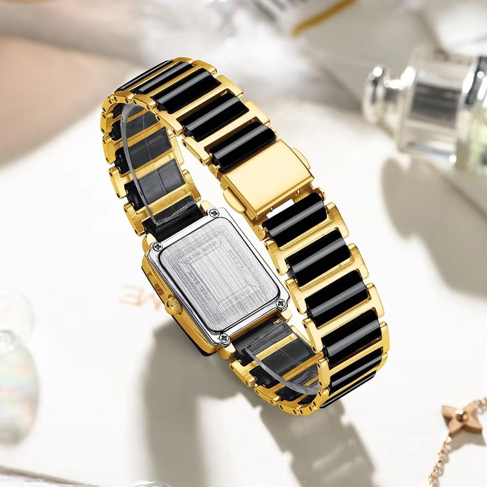 Gosasa Vintage Couple Watches Men and Women Matching Quartz Watch Square Ceramic His and Hers Watches Set Pair Watches Diamond Waterproof - Image 2