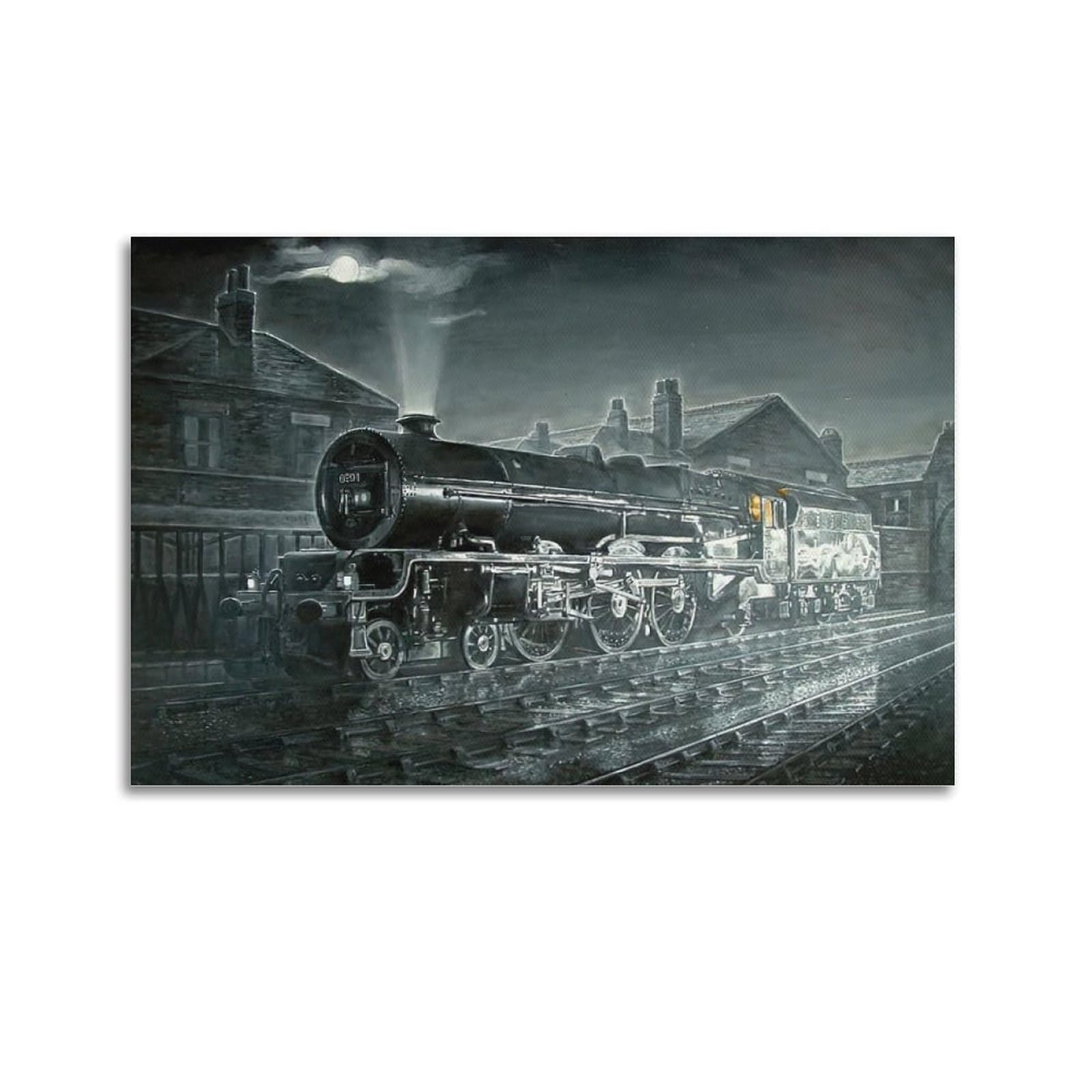 HUIYHB Vintage Steam Train Poster Night Poster Decorative Painting Canvas Wall Posters And Art Picture Print Modern Family Bedroom Decor Posters 20x30inch(50x75cm)