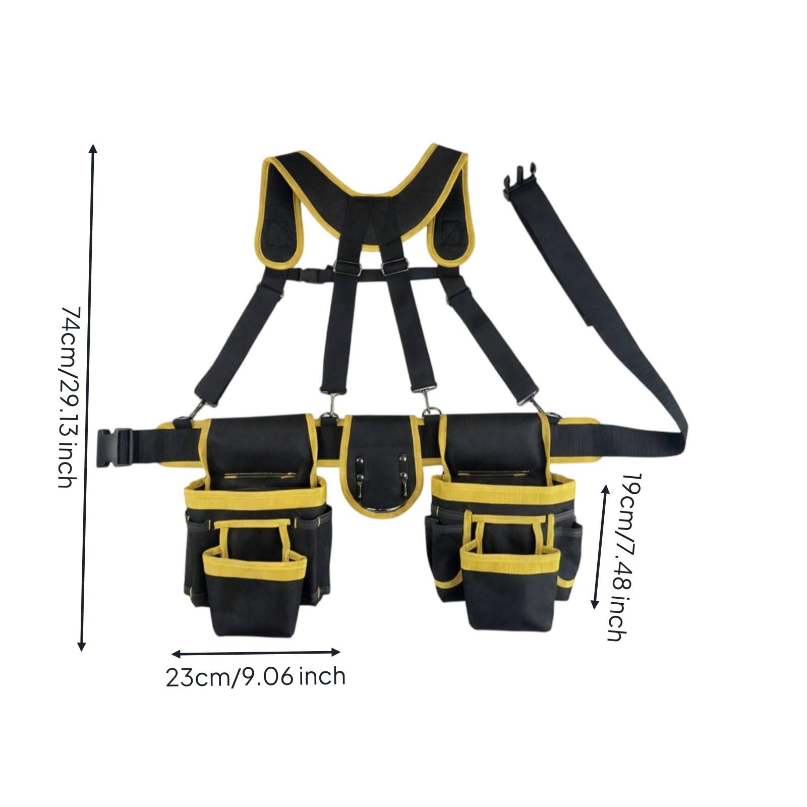 perfk Ceinture à Outils Utilitaire Harnais Outil Ceinture Tablier Poche Matériau Oxford Anti-usure avec Soutien d'Épaules pour Confort Prolongé Convient aux, Noir Et Jaune Gingembre