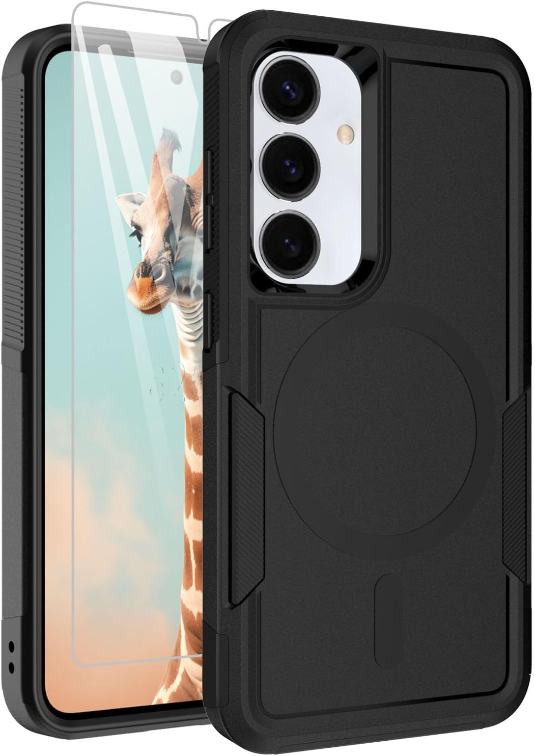 Dahkoiz for Samsung Galaxy S25/S24 Plus Case, with Glass Screen Protector, Compatible with MagSafe, 15ft Military-Grade Drop Protection, Dual Layer Magnetic Phone Case, Black Galaxy S25/S24 Plus Black
