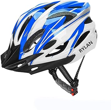 RYLAN Bicycle Helmet with Detachable Visor Back Light & Insect Net Padded Adjustable Size Cycling Helmet Lightweight Mountain Bike Cycle Helmets for Mens (Blue)
