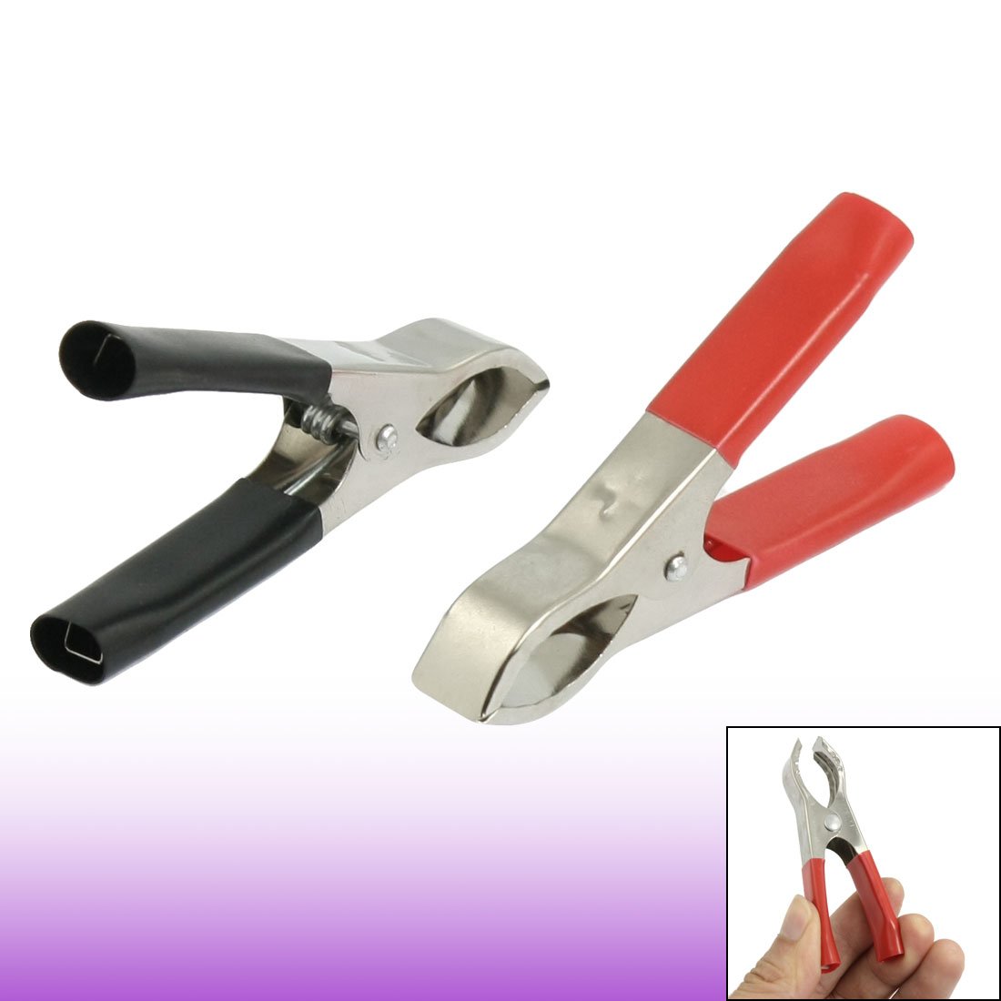 uxcell 2 Pcs Black Red Insulated Sleeve Metal Alligator Battery Clips 3