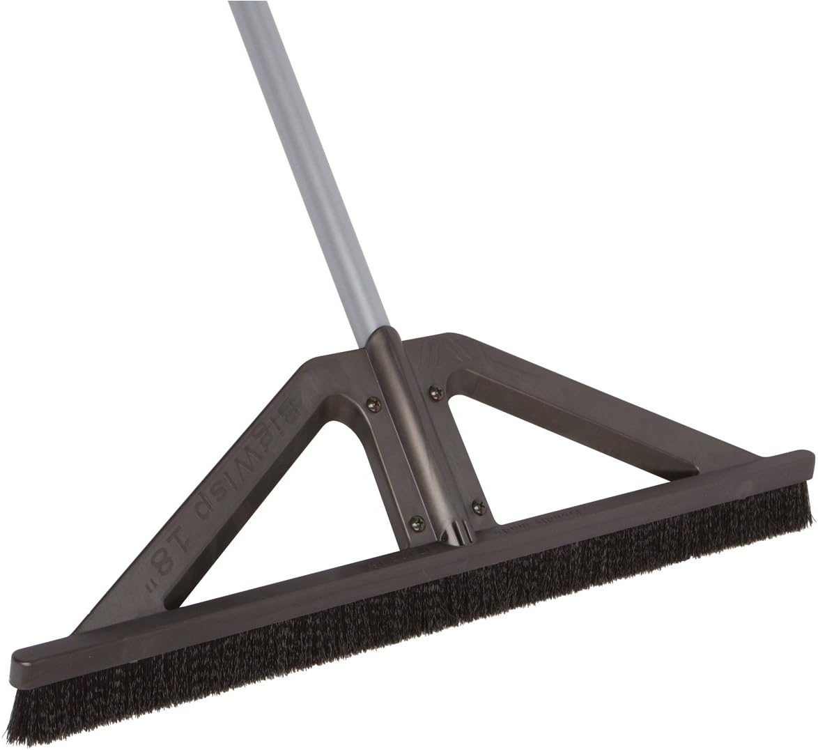bigWISP, Lightweight Push Broom Outdoor Indoor Multi-Surface - Stiff Bristle Seal Technology and Adjustable Handle (Gray, 18") : Health & Household