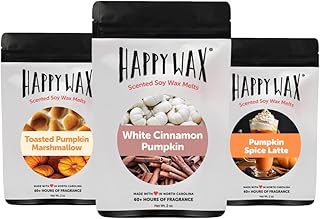 Happy Wax Spice Pumpkin Collection Scented Soy Wax Melts – 6 Total Oz. of Scented Wax Melts, Collection Includes 2oz Toasted Pumpkin Marshmallow, 2oz White Cinnamon Pumpkin, & 2oz Pumpkin Spice Latte