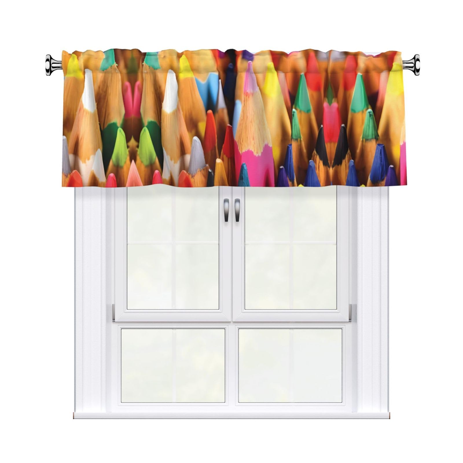 HJFCZH WHJSSF Crayons Prints 54x18in Curtain Valance - Peach Skin Polyester Kitchen Cover with Light Filtering Floral & 3" Rod Pocket