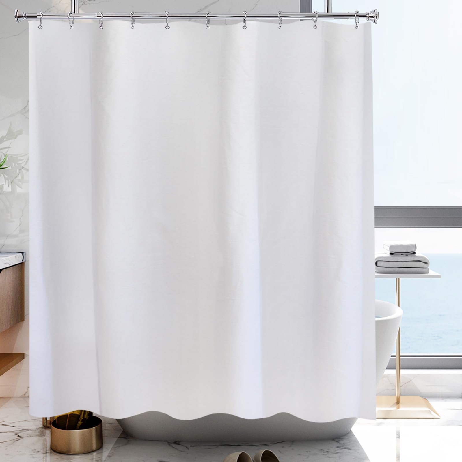 YISURE Rideau de douche Stall en coton 152,4 x 213,4 cm, petit rideau de douche étroit à texture de lin blanc, très résistant, imperméable, pour salle de bain, hôtel de luxe lavable