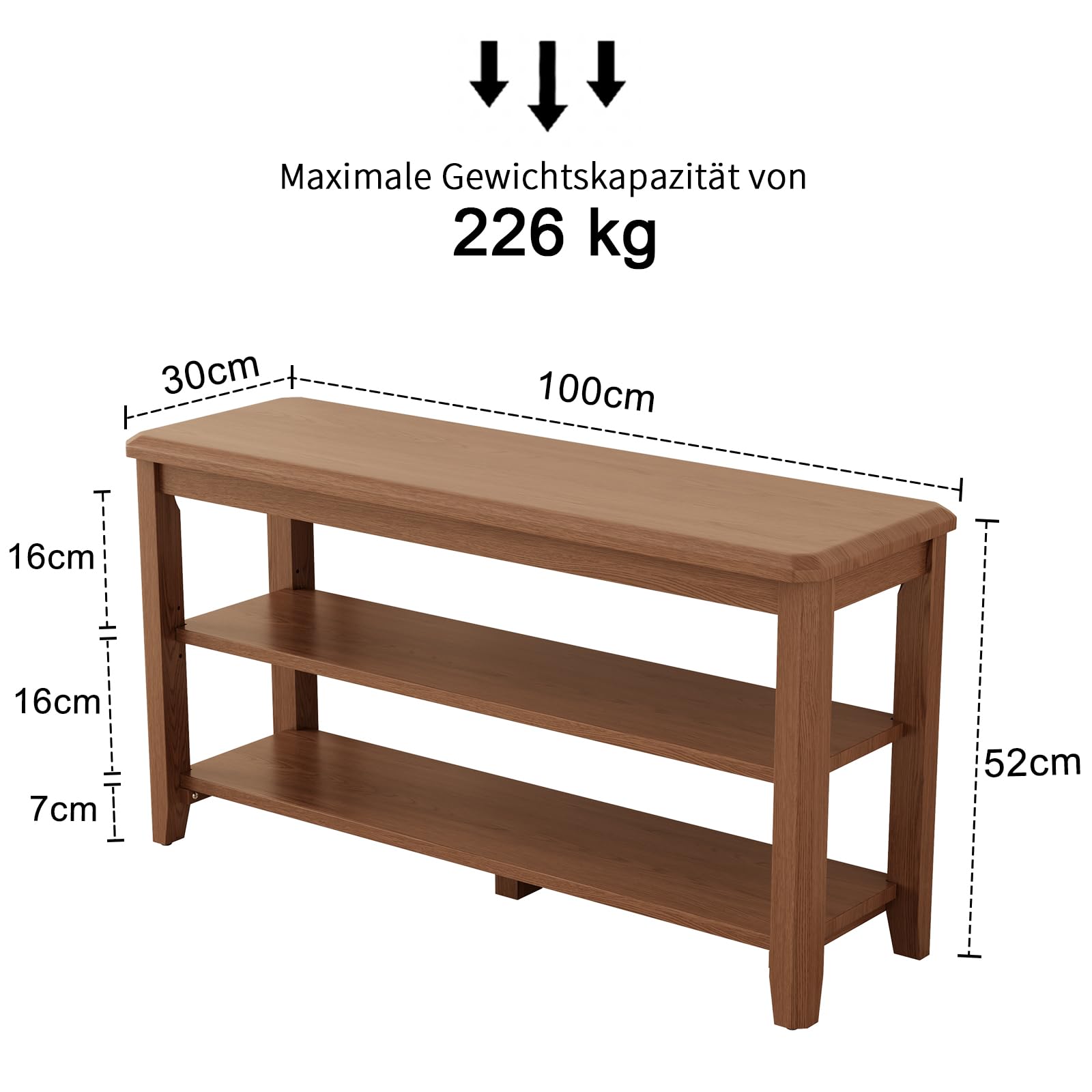 KASLANDI Schuhbank Holz, Schuhregal mit 2 Ebenen, Verstellbare Ablage, Schma und Platzsparend für Flur, Eingangsbereich, Wohnzimmer, Schlafzimmer,100 x 30 x 52 cm (Walnuss)