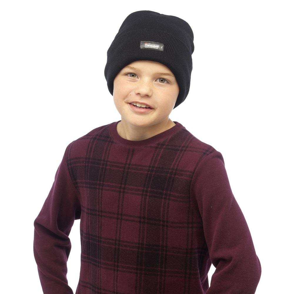 Undercover Lingerie Childrens Boys Girls Heatguard Thermal Genuine Thinsulate GL232 Beanie Hat with Turn Up Black 6-9