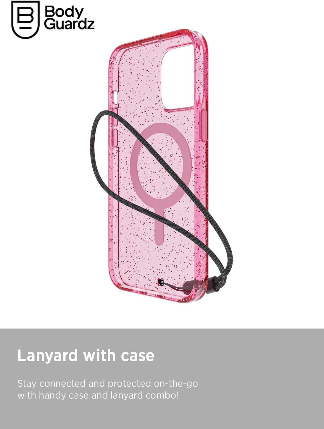 BodyGuardz Carve Clear for iPhone 15 Pro Case, Ultra-Slim Shockproof Military Grade Tested 16FT Drop Rating, Compatible with MagSafe and Wireless Charging, Responsive Buttons - Pink Glitter