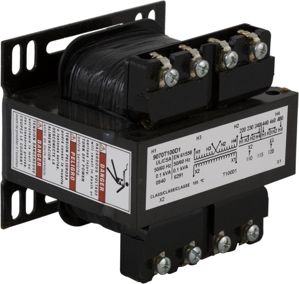 SQUARE D 9070T100D19 100VA; CHASSIS MOUNT TRANSFORMER TYPE:INDUSTRIAL CONTROL; SECONDARY VOLTAGES:24V; POWER RATING:100VA; FREQUENCY RANGE:50HZ / 60HZ; WINDING TYPE:MULTIPLE PRIMARY, INDUSTRIAL CONTRO